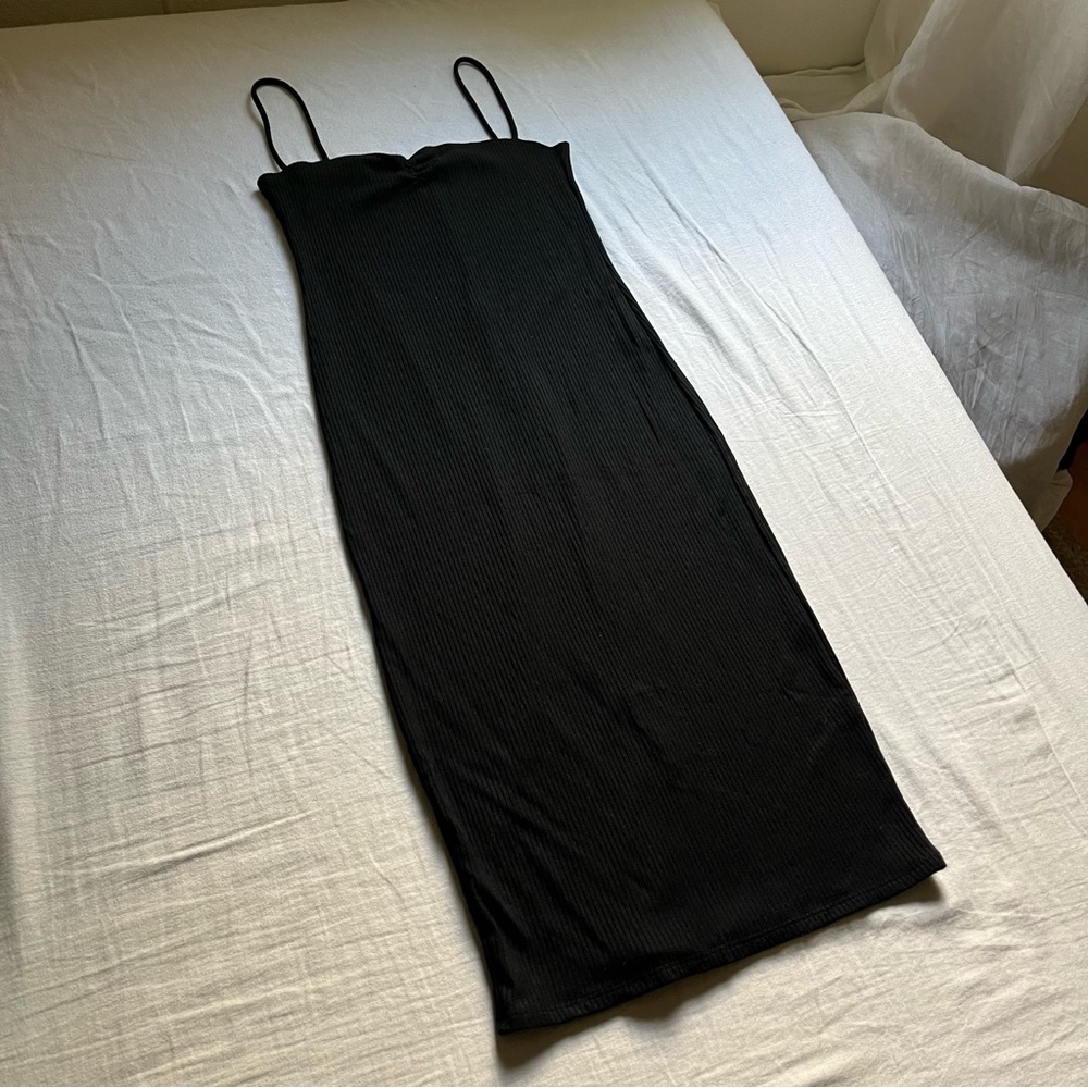 Reformation black rib knit sleeveless midi dress